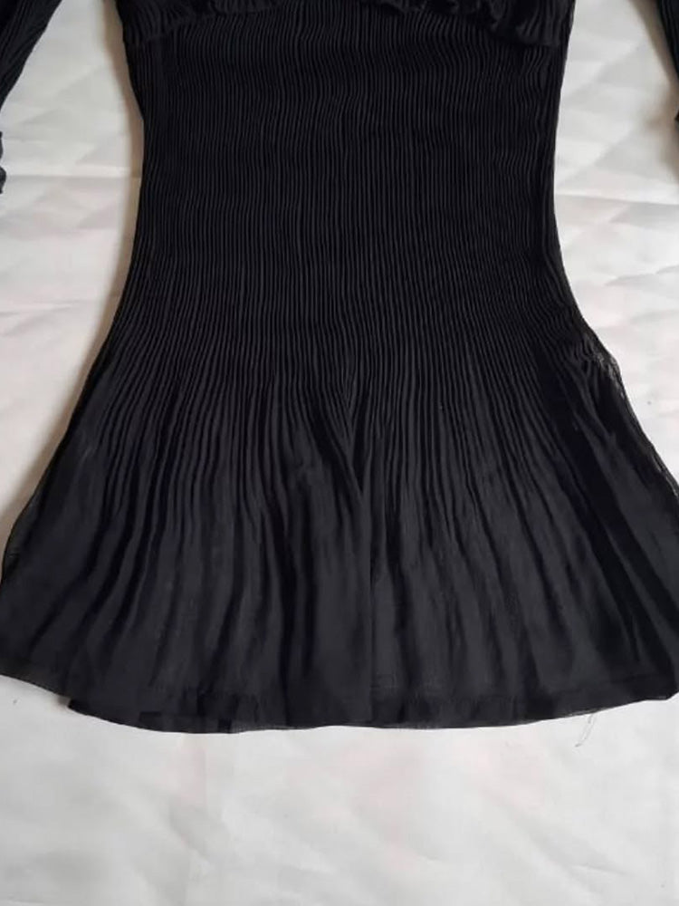 dark coquette long-sleeved mesh top