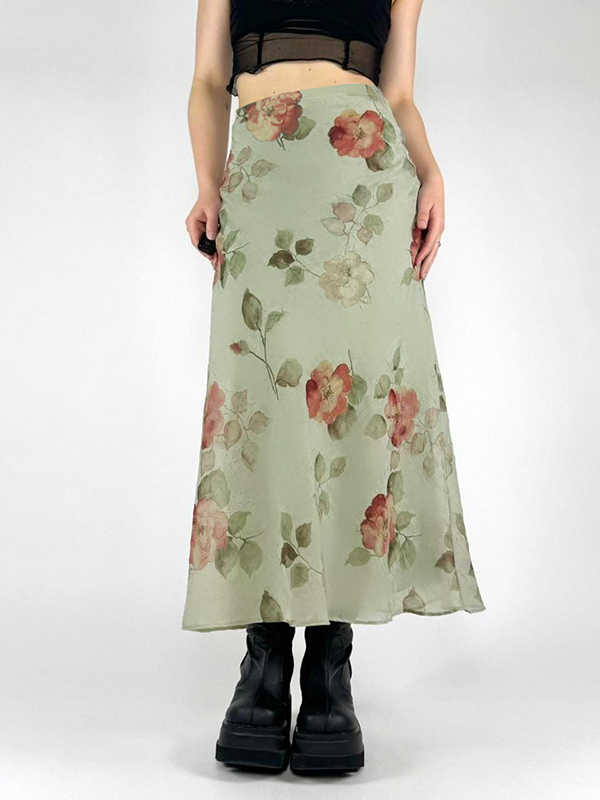 Plants Green Mesh Floral Skirt