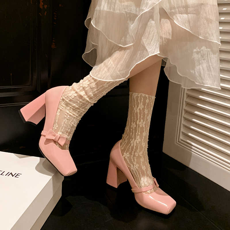 Leather Square Toe Shallow Mouth High Heels