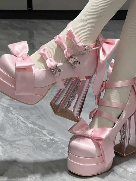 Butterfly Satin Bows Platform High Heels