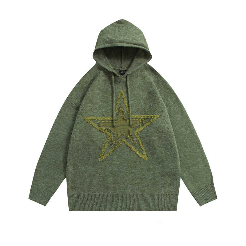 Y2K Star Patch Hooded Sweater