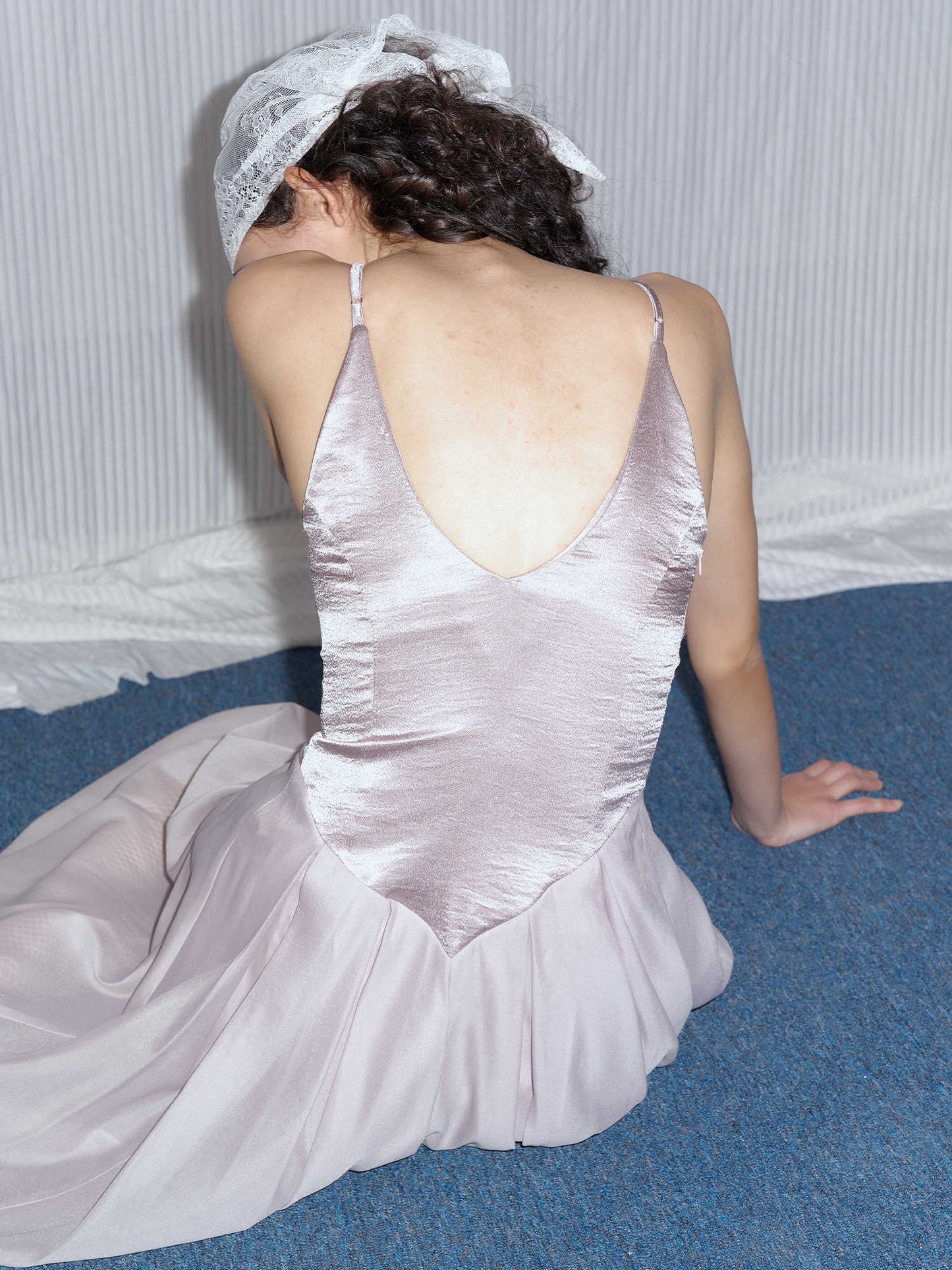 Glossy Textured Petal Mesh Dress