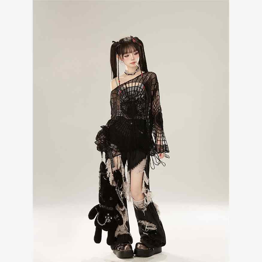 Y2K Gothic Spider Hollow Knitted Top