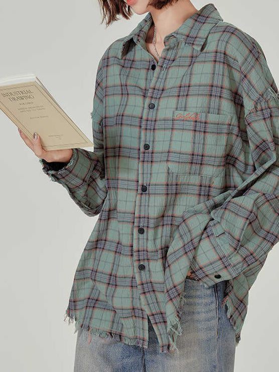 Fairy Grunge Green Plaid Shirt