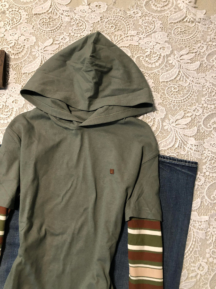 splicing fake two-piece striped long-sleeved top