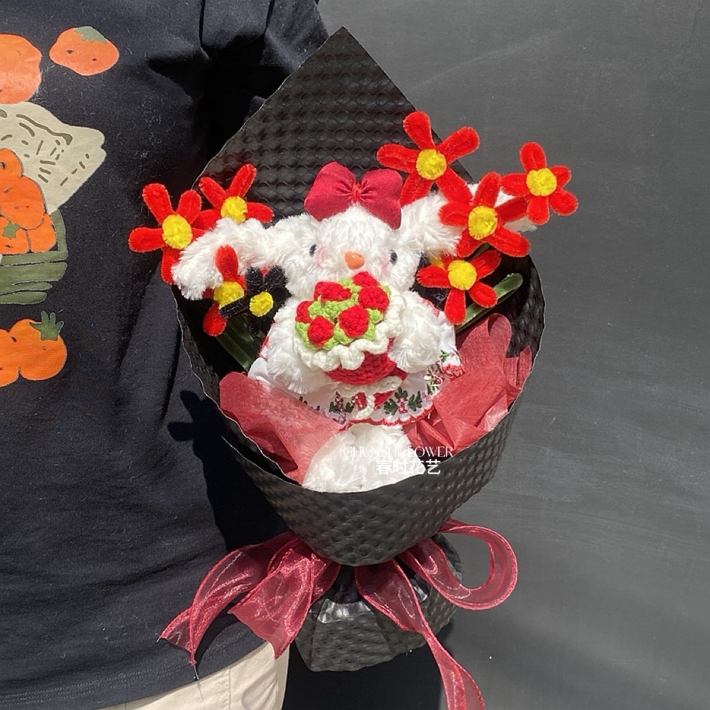 twist stick flower lop-eared rabbit plush doll bouquet