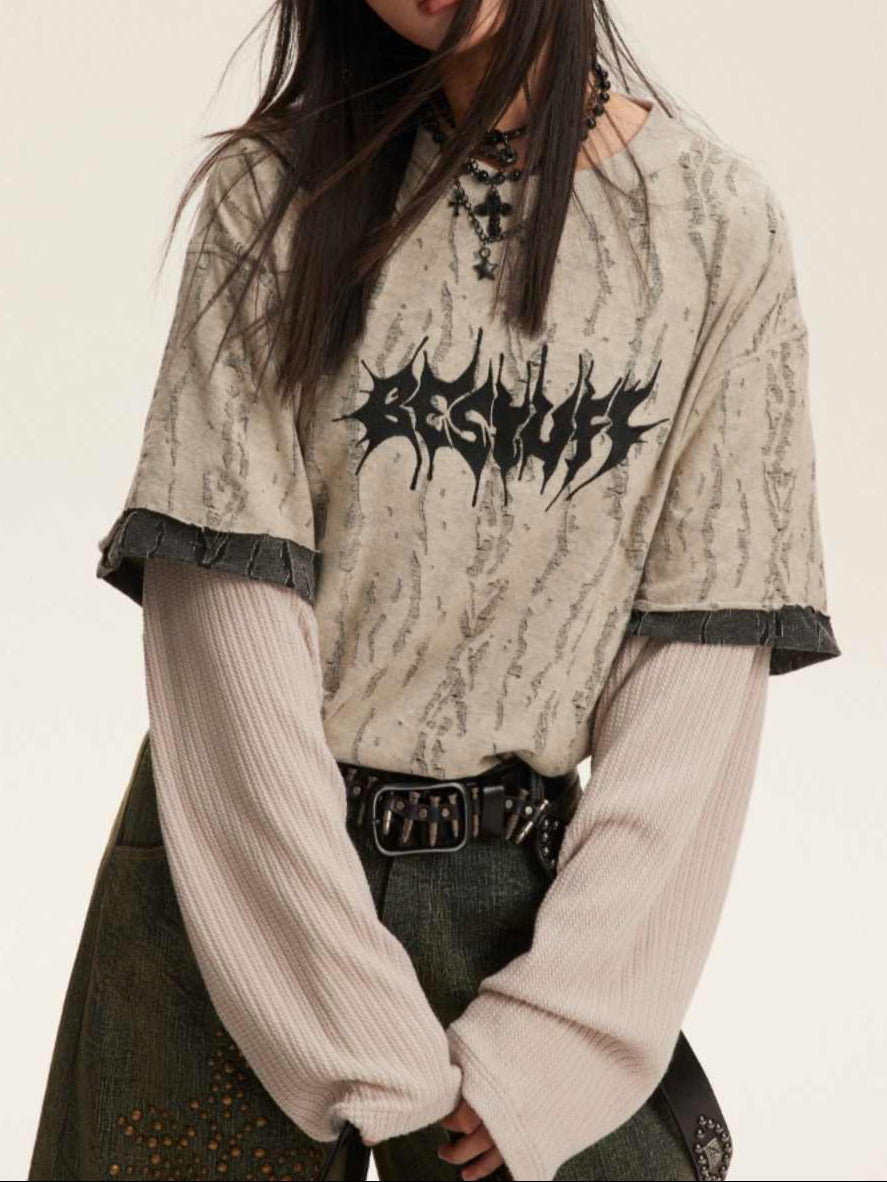 Grunge Letter Round Neck Sweatshirt