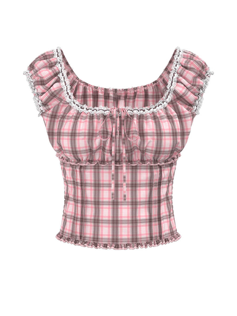Lace Fungus Plaid Blouse