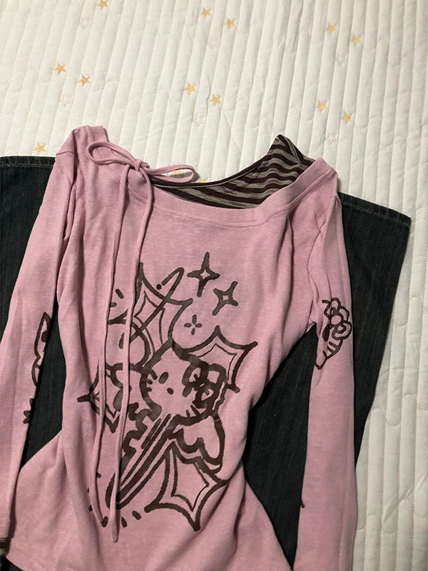 kitty slanted shoulder long-sleeved Top