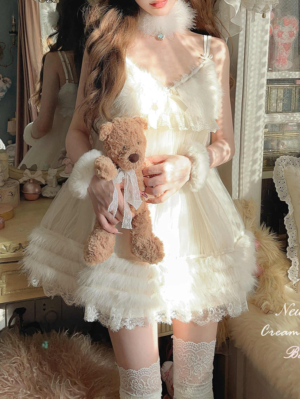 Bow Plush Mesh Pajama Dress