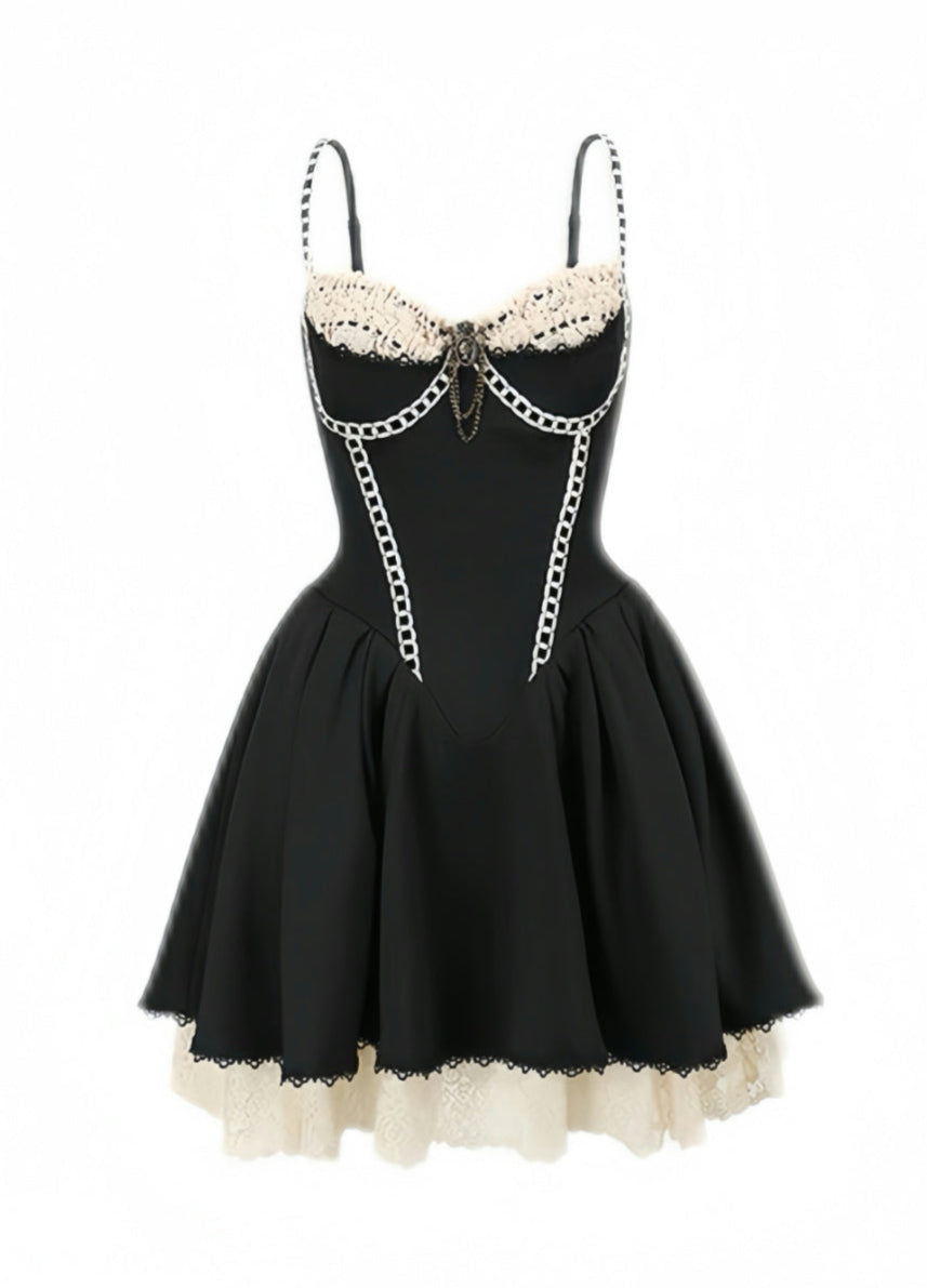 French Fishbone Lace Dark Coquette Dress