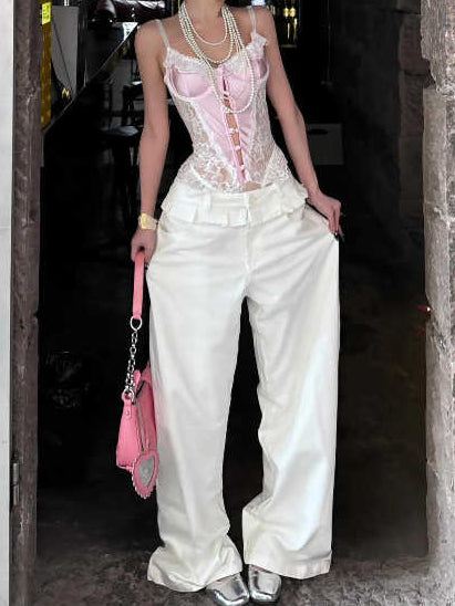 Pink Satin Lace Bow Bodysuit