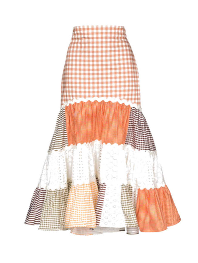 Vintage Plaid Stitching Skirt