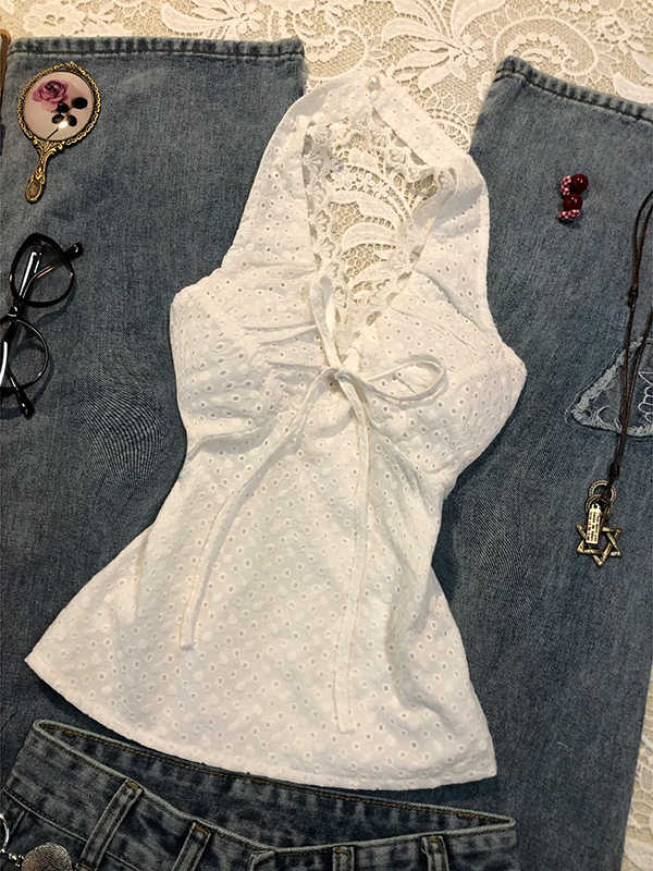 White Hollow Embroidered Camisole