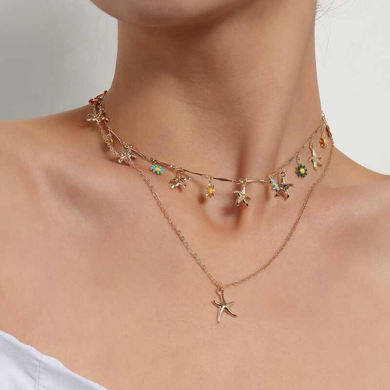 Alloy Starfish Pendant Necklace