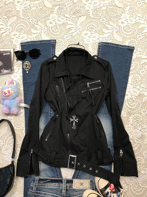 black zipper motorcycle jacket