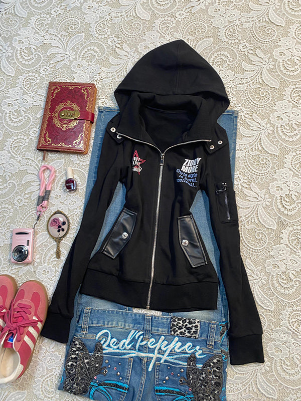 black printed hooded jacket