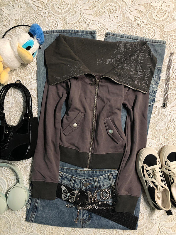 letter printed lapel jacket