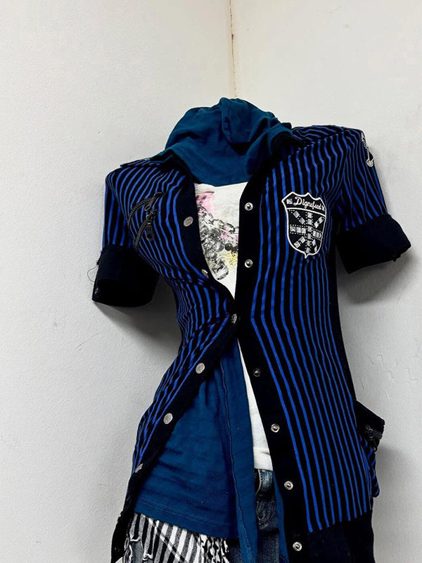 retro blue striped shirt