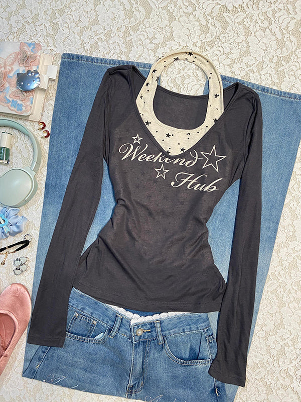 letter printed long-sleeved Top
