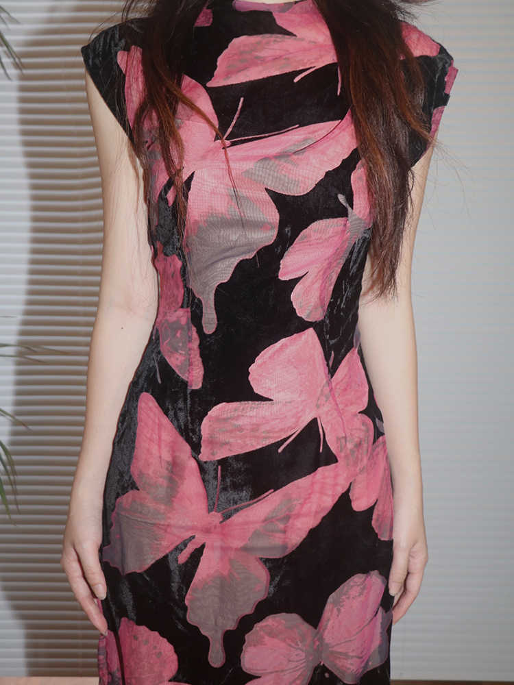 Butterfly Y2K Cheongsam Mesh Dress