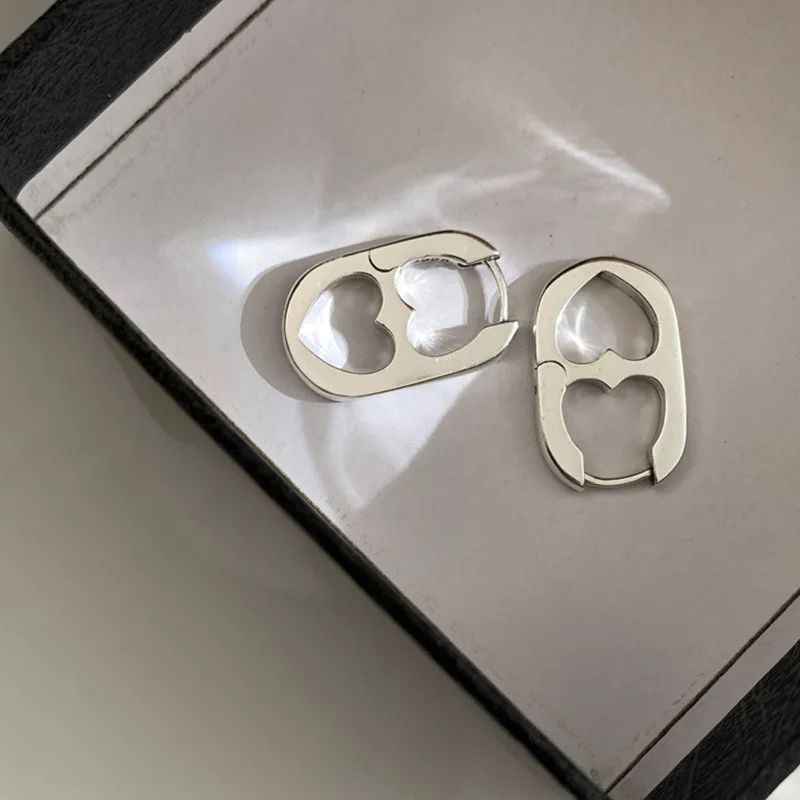 Silver Hollow Double Heart Earrings
