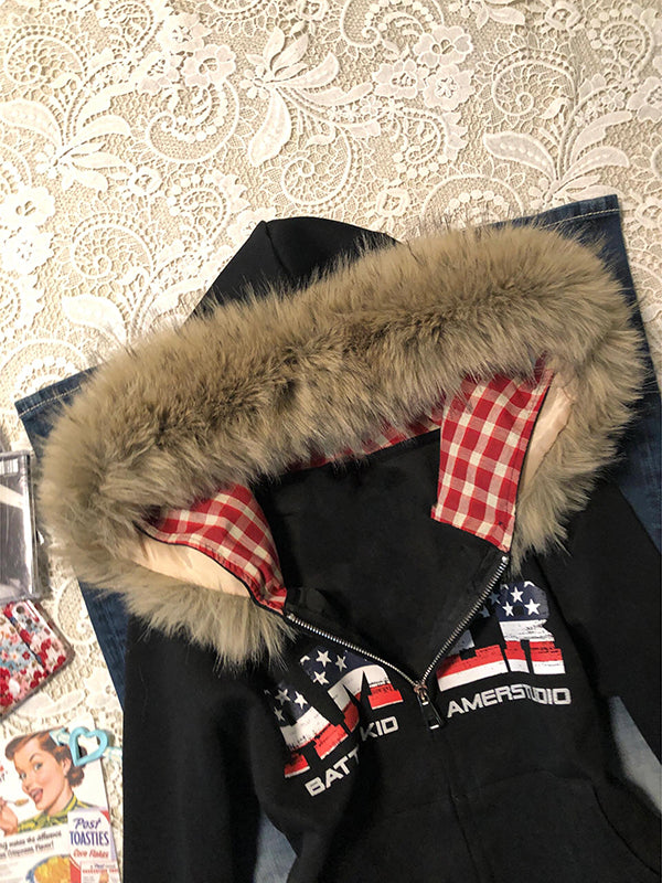 retro hooded fur collar niche jacket
