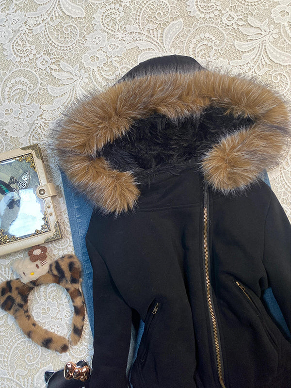 winter fur collar hooded jacket