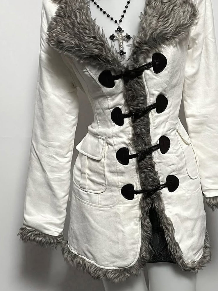 retro white fur collar waist coat
