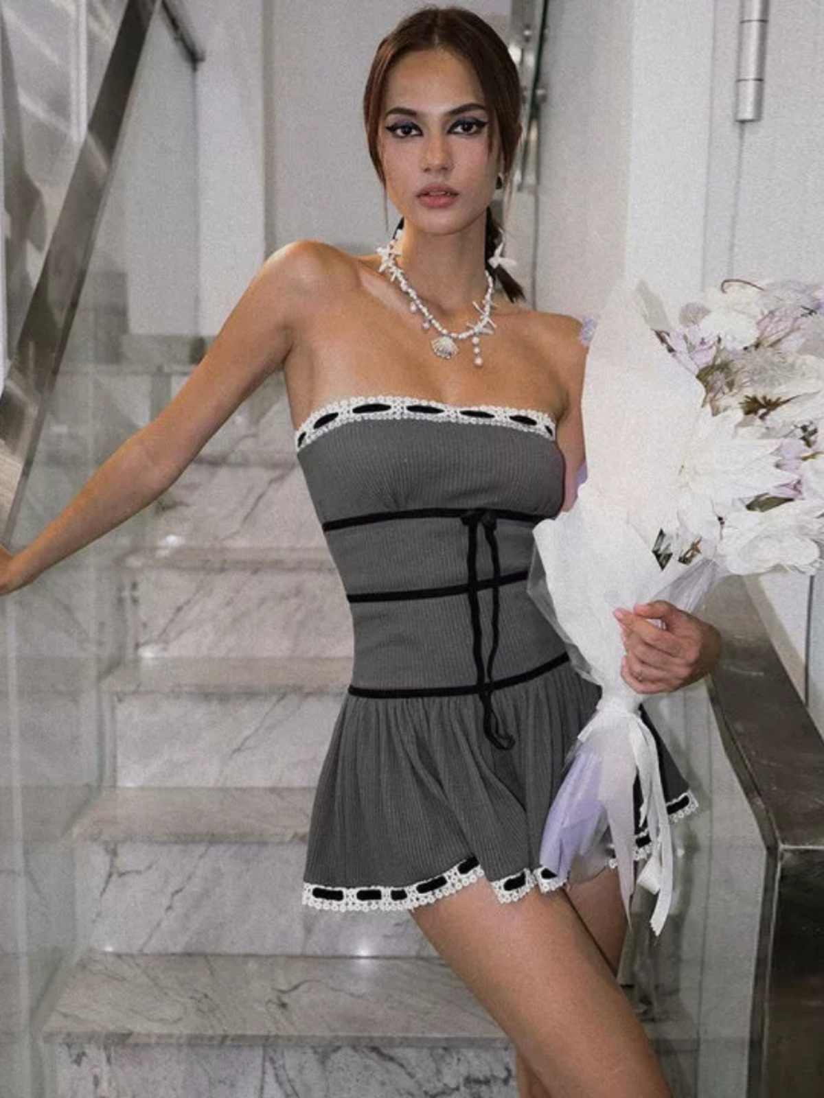 French Lace Splicing Tube Top Dress