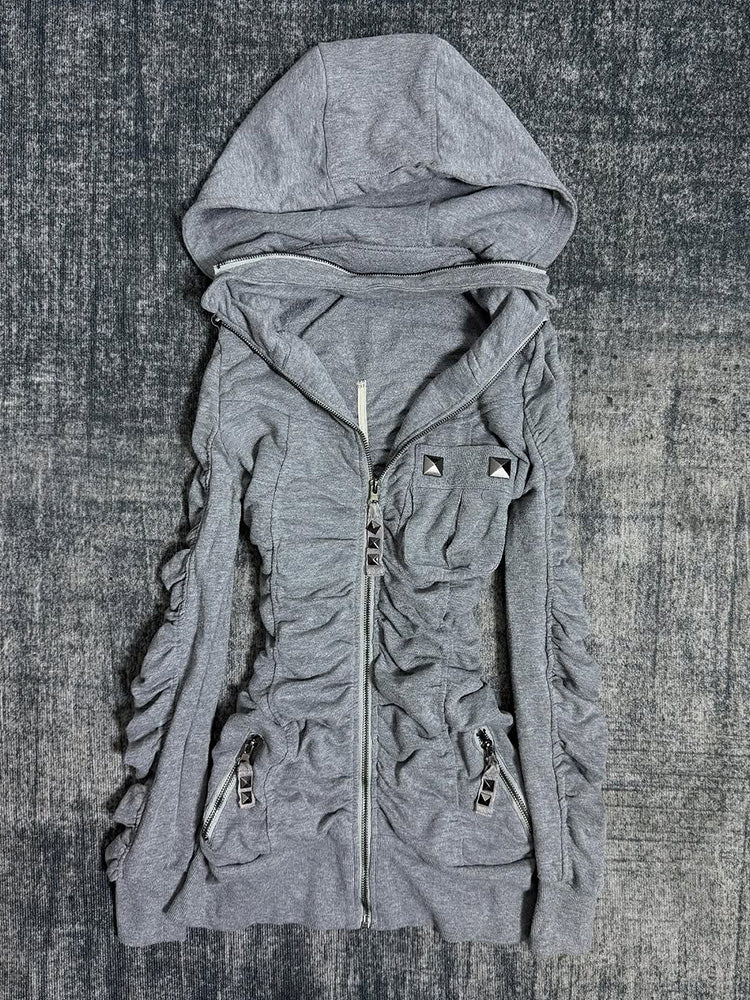 y2k American retro gray hooded jacket