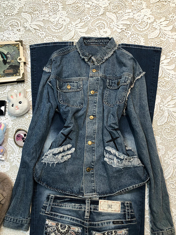 Blue Distressed Denim Jacket