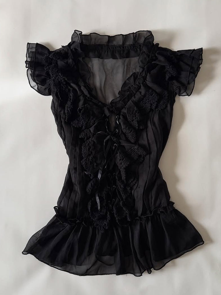 retro black lace shirt