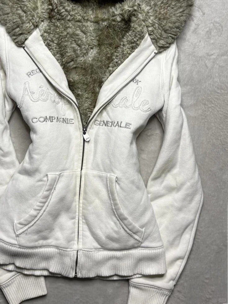 punk y2k retro hooded plus velvet sweatshirt jacket