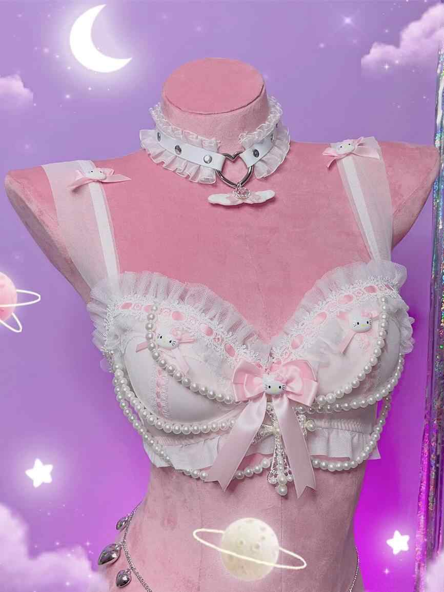 Y2K Pearl Kitten Lace Bra