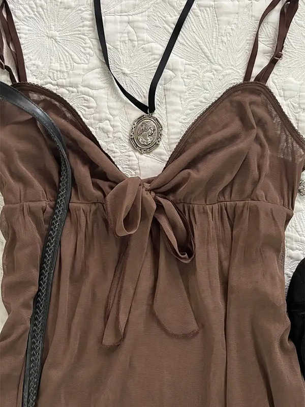Brown Bow Strap Vest