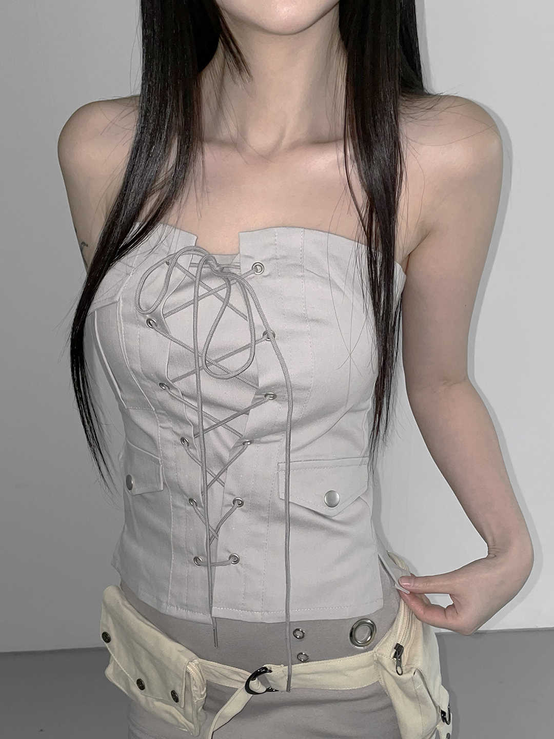 Strap Zipper Tube Top