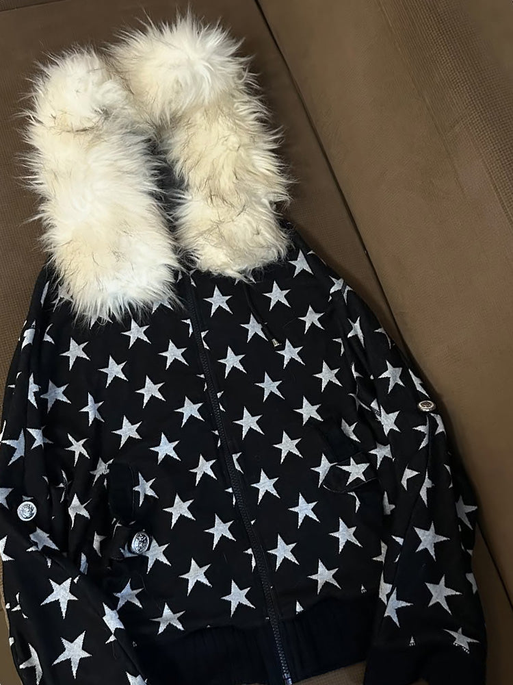 Retro Black Star Hooded Jacket