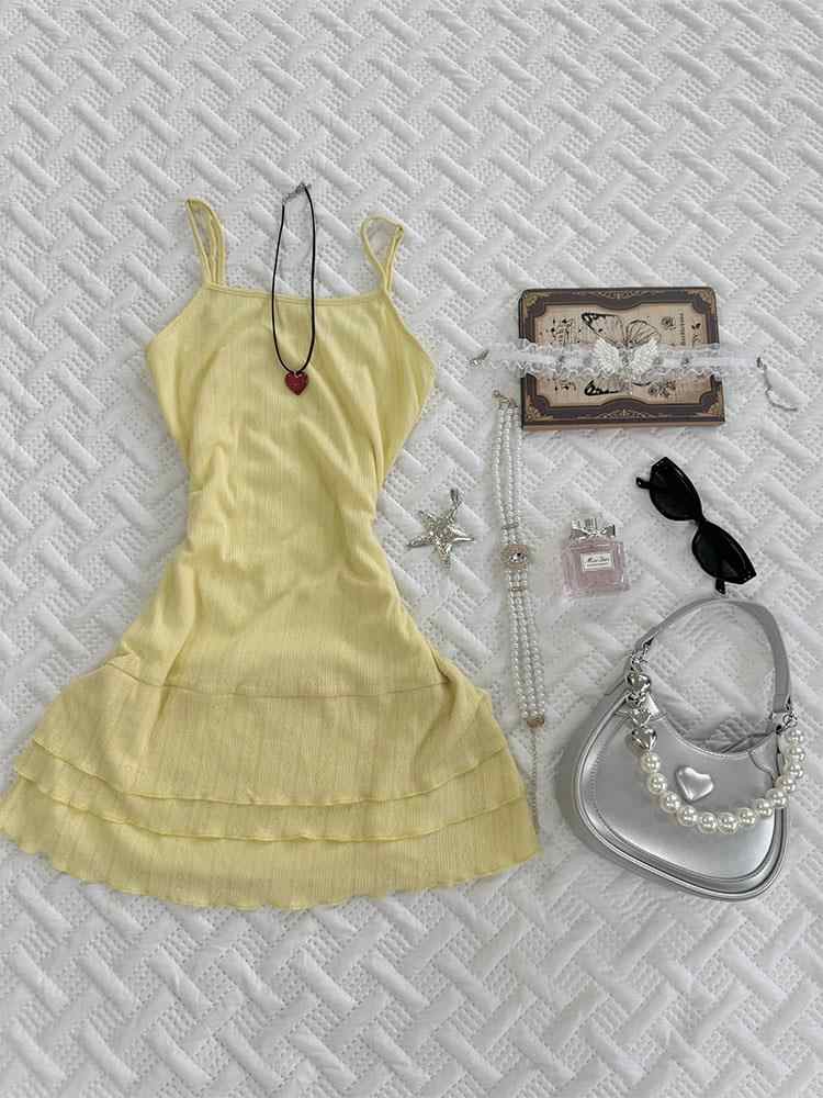 Retro Yellow Suspender Dress