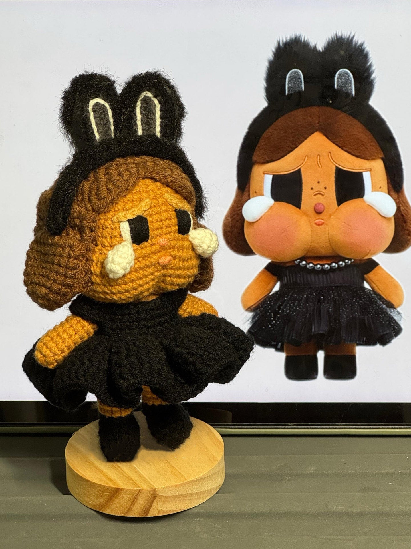 diy Wool crocheted black crybaby doll