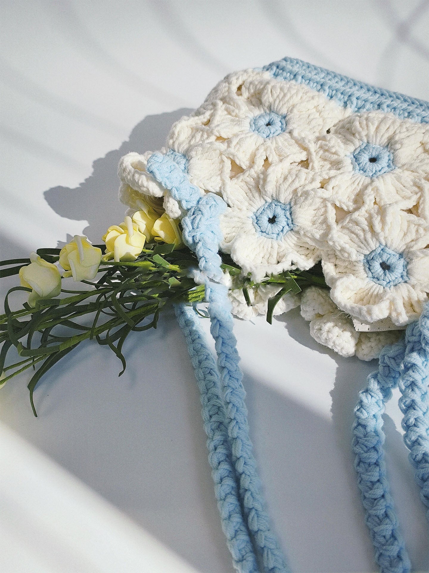 diy wool blue flower crossbody bag
