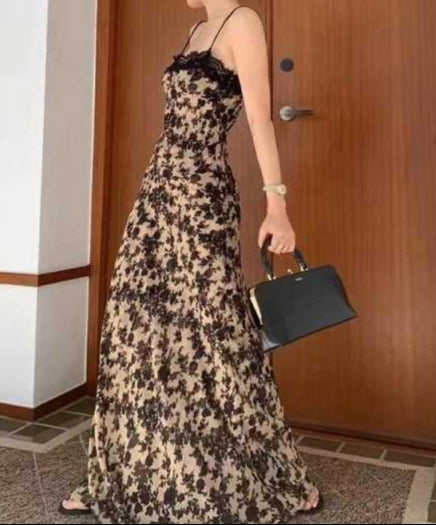 Retro Pattern Stitching Lace Dress