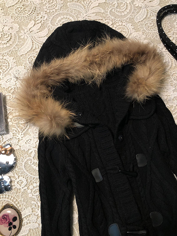 black hooded mid-length vintage jacket