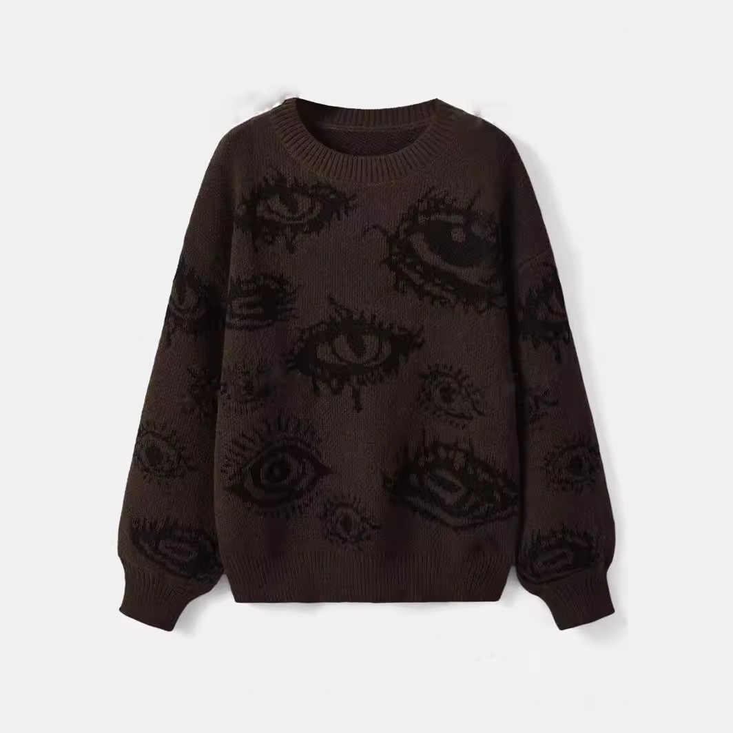 Grunge Eyes Round Neck Sweater