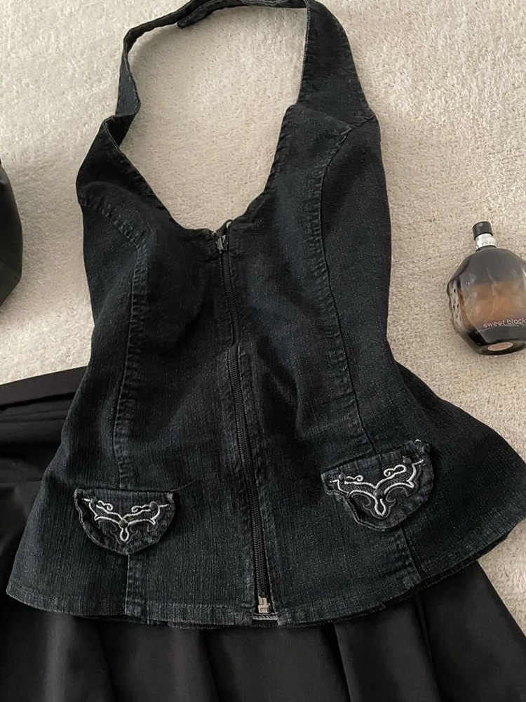 Y2K Retro Black Denim Coord