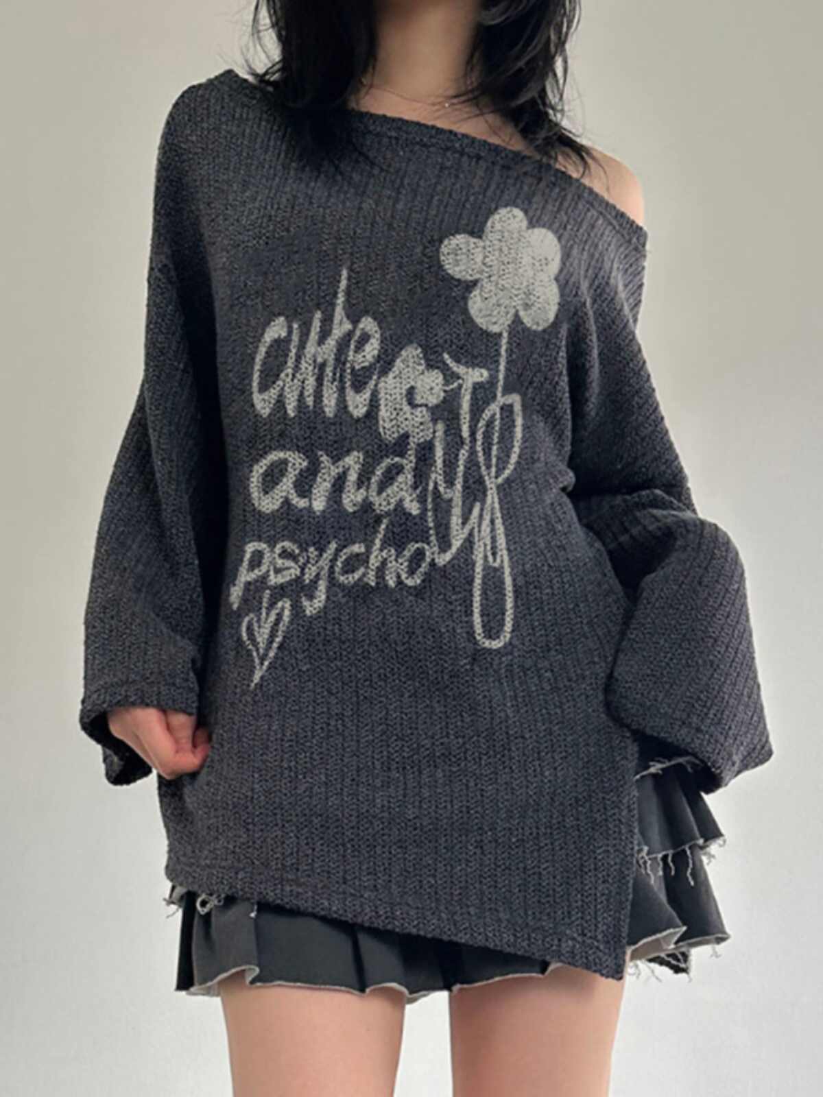 Flower Off-shoulder Long-sleeved Top