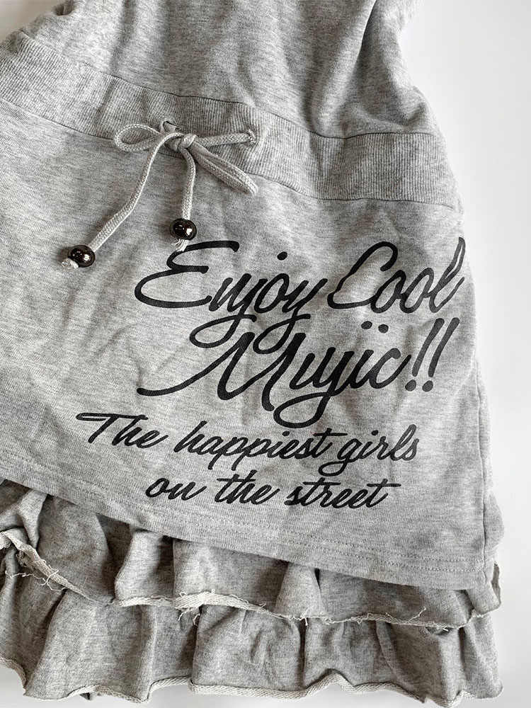 Retro Gray Hooded Sleeveless Top+Skirt