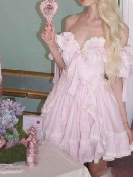 Princess Puff-sleeved Ruffled Dress