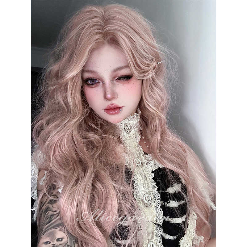 "Lovely Pink" Forehead Lace Long Curly Wig