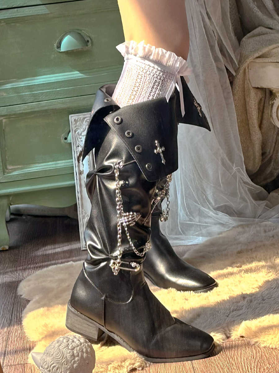 Dark Cross Pointed Toe Boots